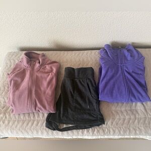 Purple Bench Jacket, Old Navy Pink Fleece with Nike Gray Shorts Women’s Medium